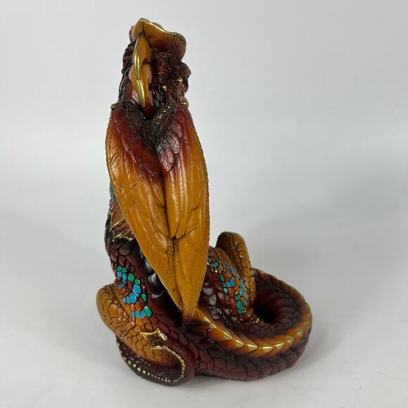 Windstone Editions 1986 Dragon Vintage Statuette Turquoise Gold Brown 9.5" Pena - Picture 4 of 16